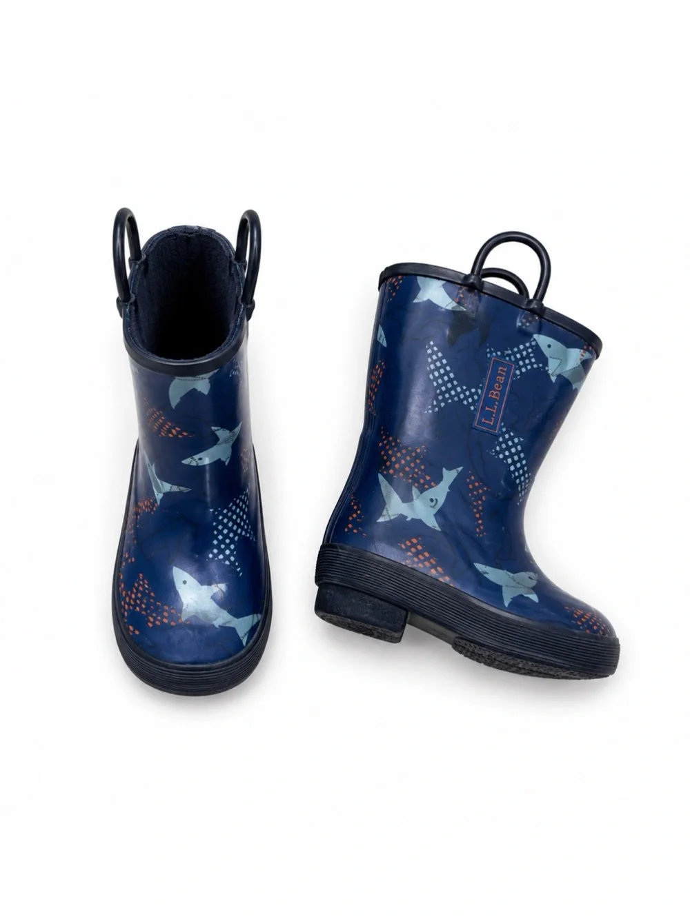 L.L.Bean Navy Blue Shark Print Rubber Rain Boots Waterproof Toddler Kids Size 12